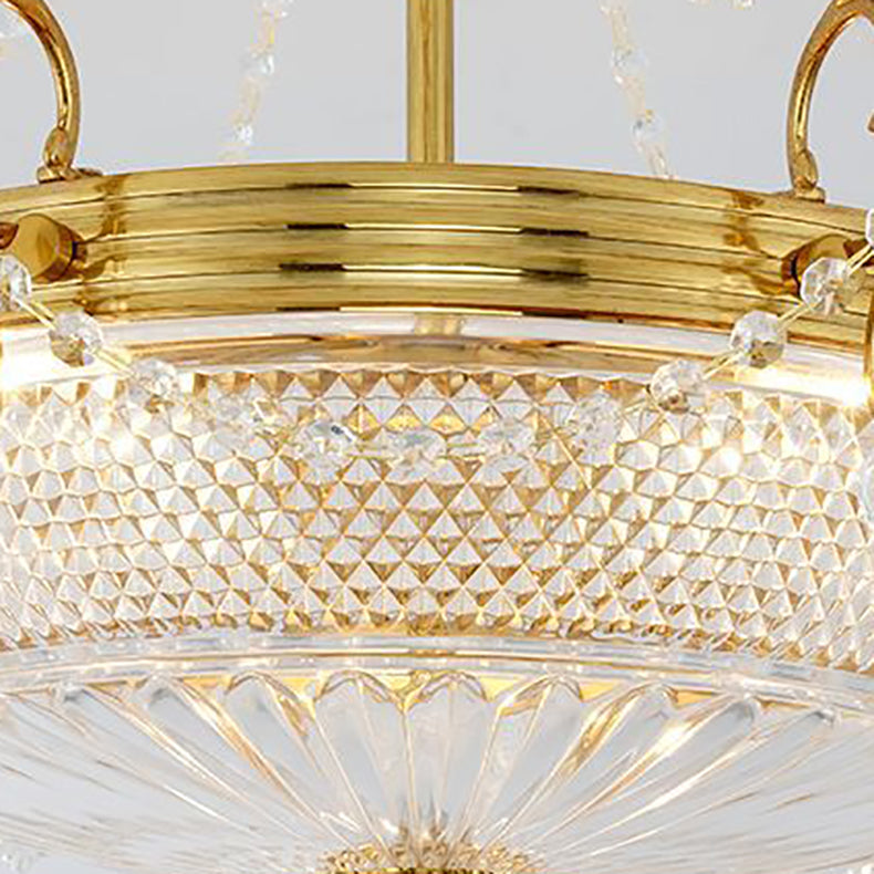 Modern Luxury Round Copper Crystal 3-Light Semi-Flush Mount Ceiling Light For Living Room