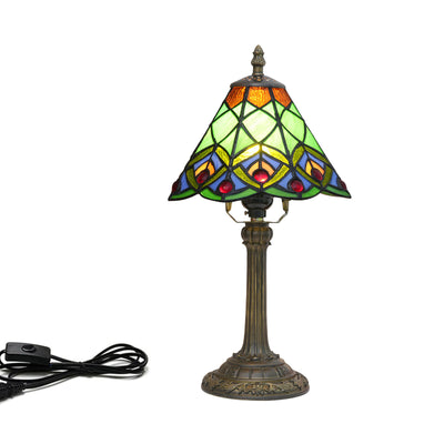 Traditional Tiffany Resin Glass Conic Bead 1-Light Table Lamp For Bedside