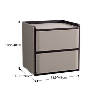 Contemporary Nordic Rectangular Leather Wood Nightstand 2-Drawer For Bedroom