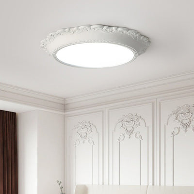 Modern Minimalist PU Engraved Round Edge Acrylic LED Flush Mount Ceiling Light For Living Room