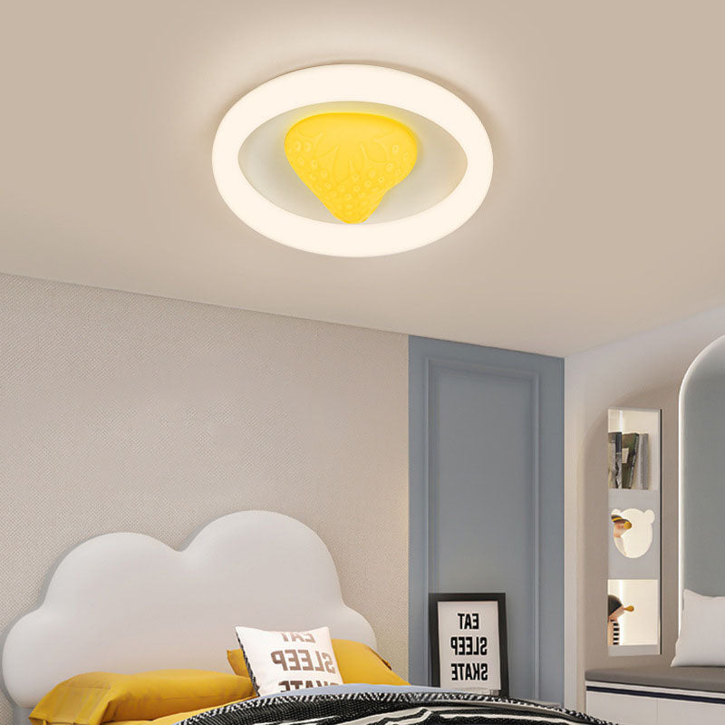 Modern Minimalist Round Strawberry Iron Acrylic LED Flush Mount Ceiling Light For Bedroom