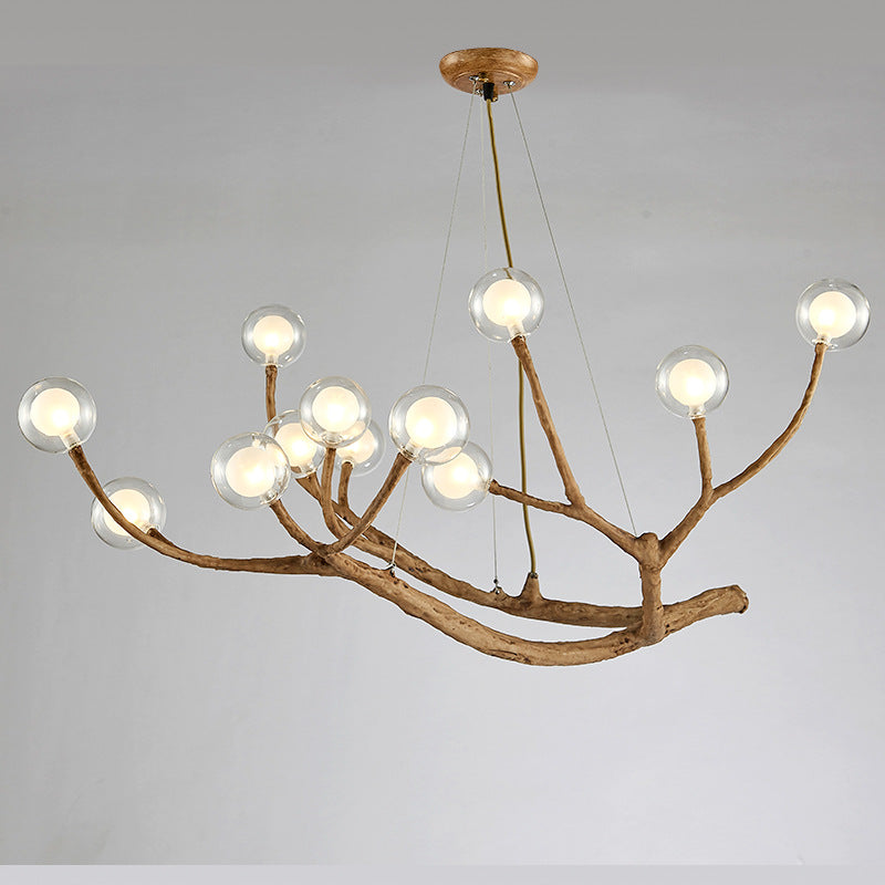 Contemporary Creative Ball-in-Ball Tree Branch Hardware Glass 8/12/16/20 Light Chandelier For Living Room