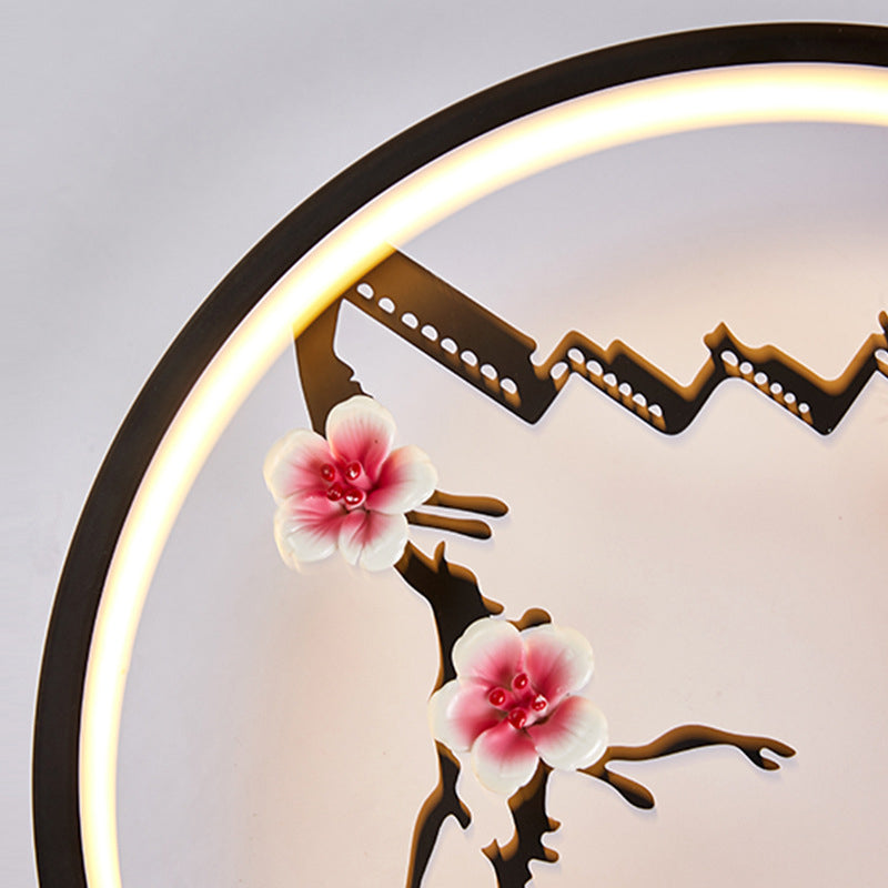 Traditional Chinese Round Plum Blossom Lotus Leaf Aluminum Acrylic LED Wall Sconce Lamp For Living Room