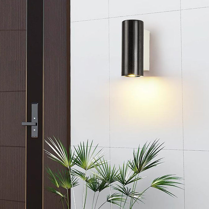 Modern Minimalist Waterproof Cylinder Marble 1-Light Wall Sconce Lamp For Outdoor Patio