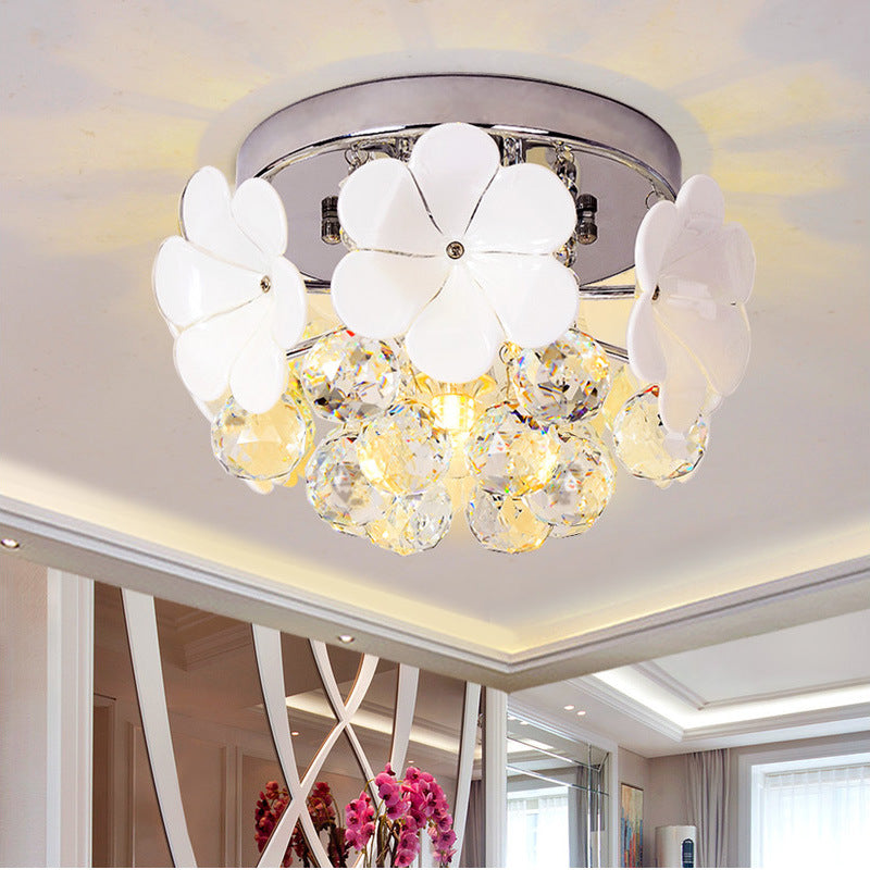 Contemporary Scandinavian Branch Floral Glass Crystal Metal 1/4/6/8/10 Light Flush Mount Ceiling Light For Living Room