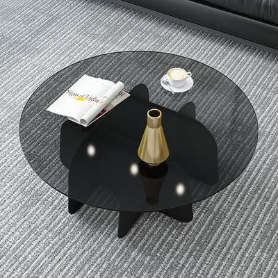 Modern Minimalist Round Glass Metal Coffee Table For Living Room