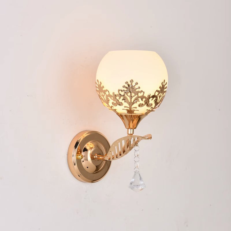 Modern Minimalist Round Flower Iron Glass 1-Light Wall Sconce Lamp For Bedroom