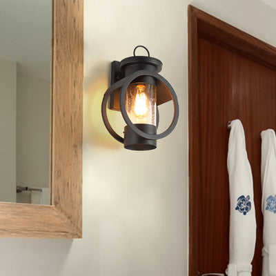 Contemporary Industrial Round Cylindrical Iron Glass 1-Light Wall Sconce Lamp For Outdoor Patio