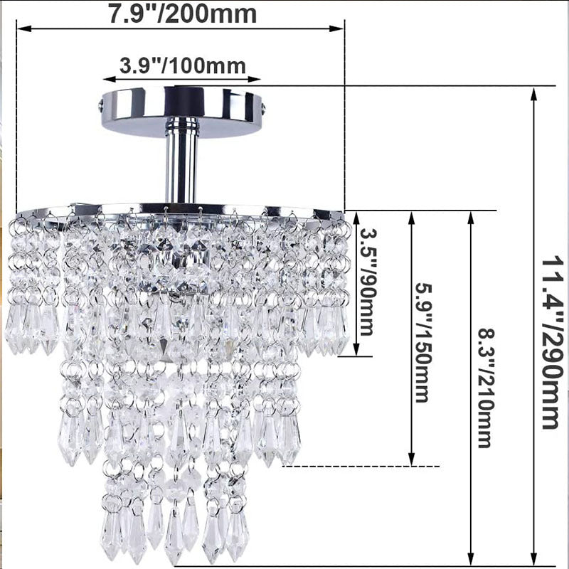 Modern Luxury Round Tassel Hardware Crystal 1-Light Semi-Flush Mount Ceiling Light For Living Room