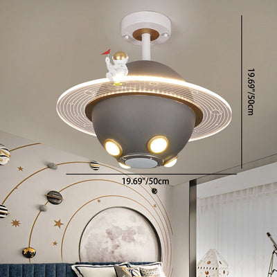 Contemporary Creative Kids Metal Acrylic Resin Ball Astronaut Space Planet LED Semi-Flush Mount Ceiling Light For Bedroom