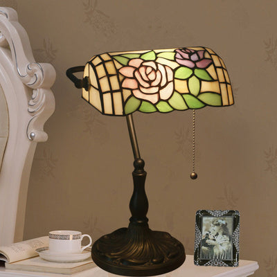 Traditional Tiffany Half Cylinder Rose Zinc Alloy Glass 1-Light Table Lamp For Bedroom