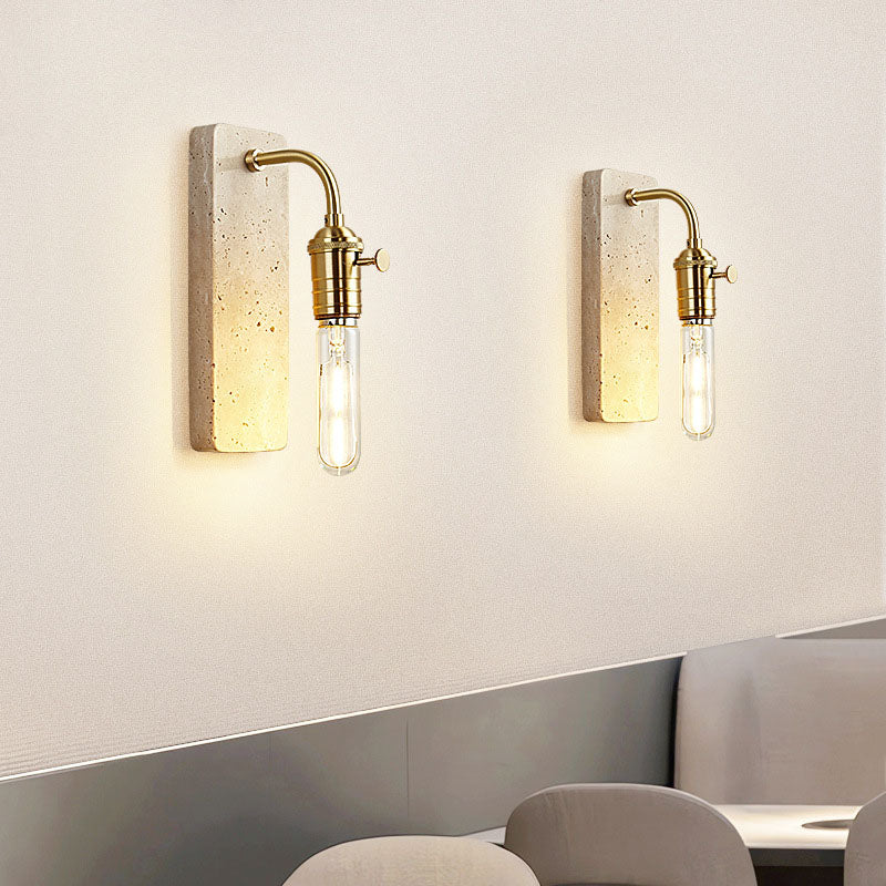 Contemporary Retro Travertine Brass Round 1-Light Wall Sconce Lamp For Bedroom