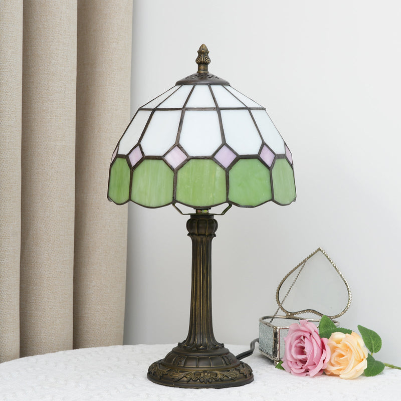 Traditional Tiffany Dome Resin Glass 1-Light Table Lamp For Living Room