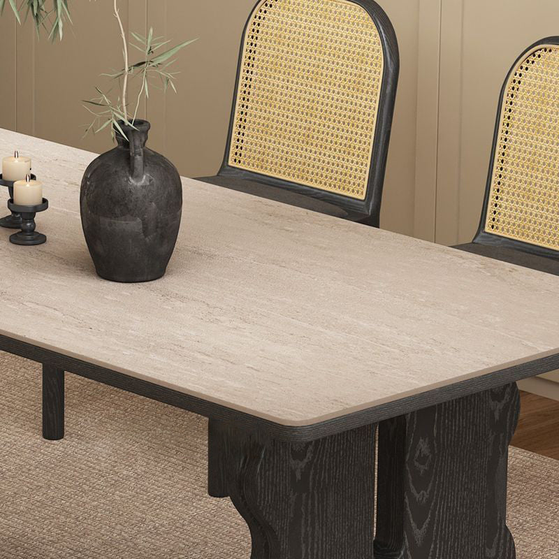 Contemporary Retro Rectangular Wave Wood Slate Dining Table For 4/6 Seats