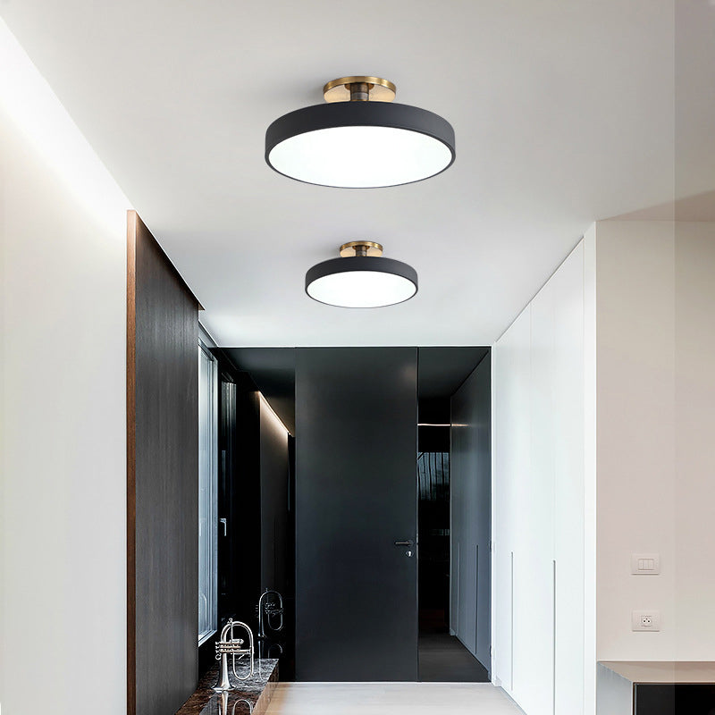 Contemporary Scandinavian Metal Acrylic Round LED Semi-Flush Mount Ceiling Light For Hallway