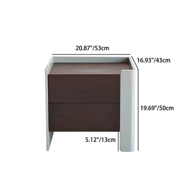 Contemporary Simplicity Square MDF Wood Grain Side Table 2-Drawer For Living Room