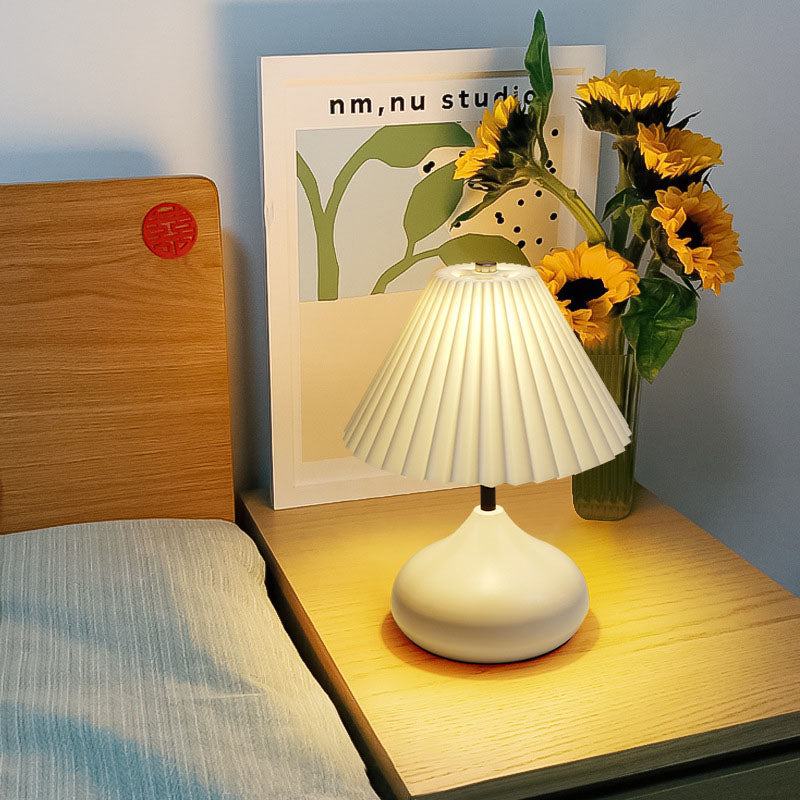 Contemporary Nordic Acrylic Pleated Shade Iron Base LED USB Touch Table Lamp For Bedroom