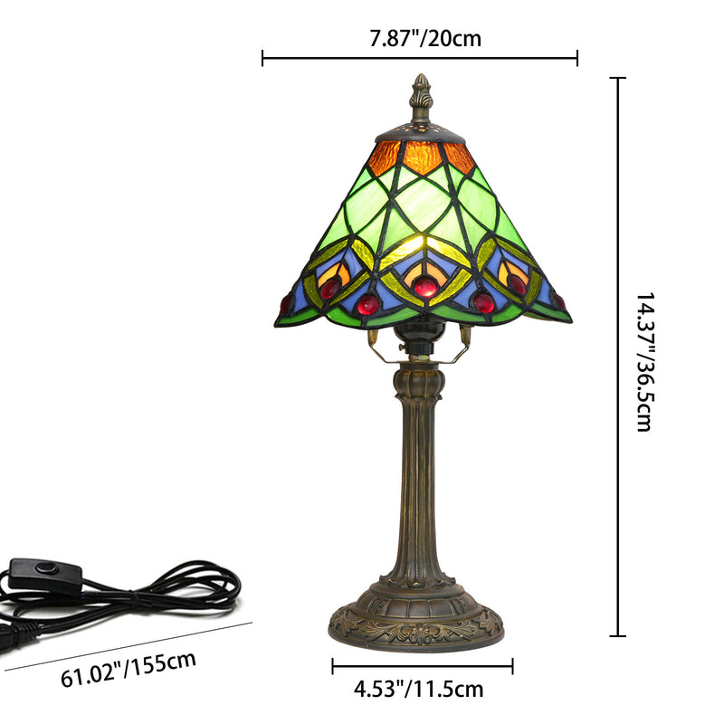 Traditional Tiffany Resin Glass Conic Bead 1-Light Table Lamp For Bedside