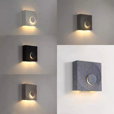 Contemporary Scandinavian Eclipse Square Cement 1-Light Wall Sconce Lamp For Bedroom