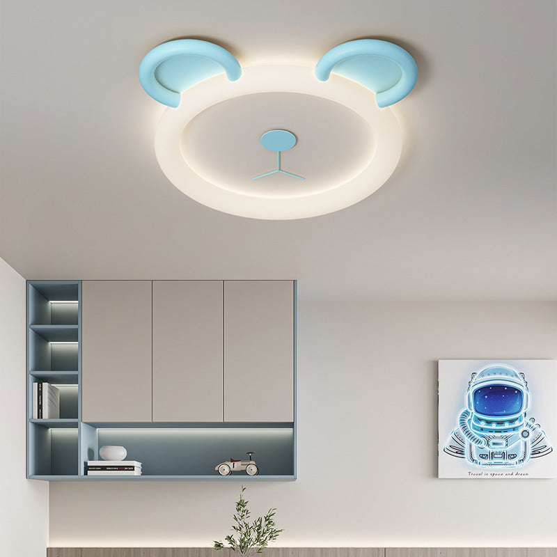 Contemporary Creative Cartoon Panda PE Resin LED Kids Flush Mount Ceiling Light For Bedroom