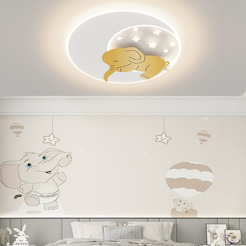 Contemporary Creative Iron Acrylic Round Elephant Rabbit LED Flush Mount Ceiling Light For Bedroom