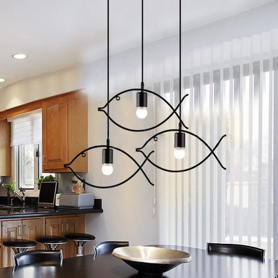 Contemporary Industrial Iron Fish 1-Light Pendant Light For Dining Room