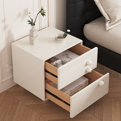 Contemporary Creative Rectangular Orb Artificial Plank Solid Wood Stainless Steel Nightstand 2-Drawer For Bedroom