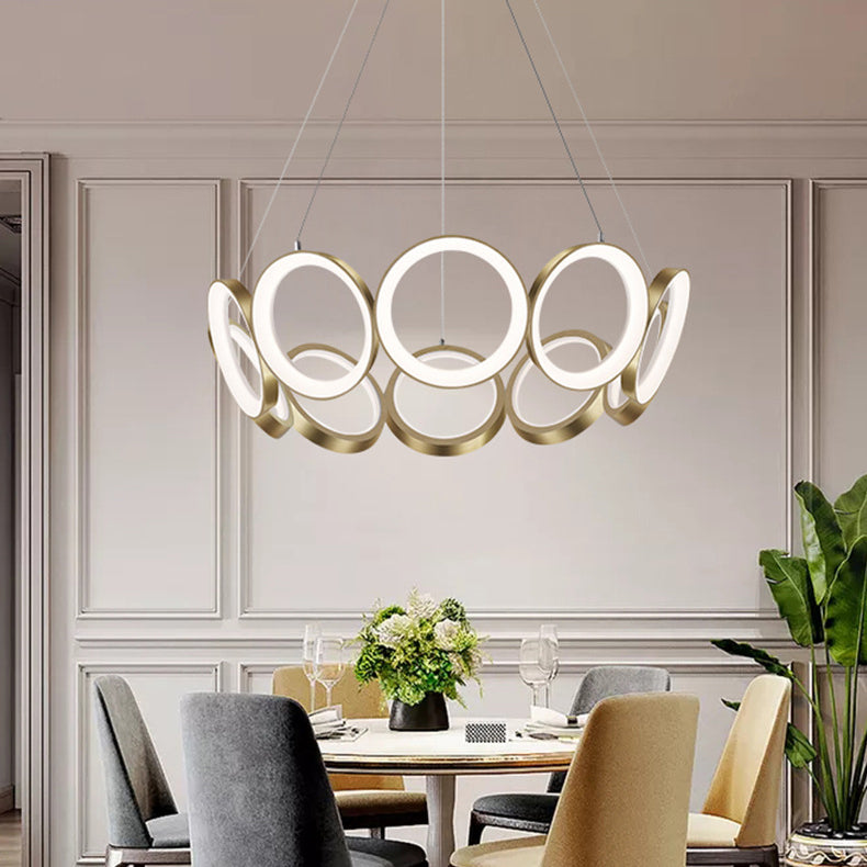 Contemporary Nordic Circle Round Iron Acrylic LED Chandelier For Living Room