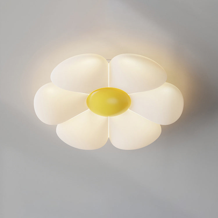 Contemporary Creative Daisy Flower PE Iron LED Flush Mount Ceiling Light For Bedroom