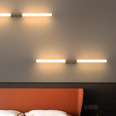 Modern Minimalist Long Cylinder Rectangle Base Iron PC LED Wall Sconce Lamp For Bedroom