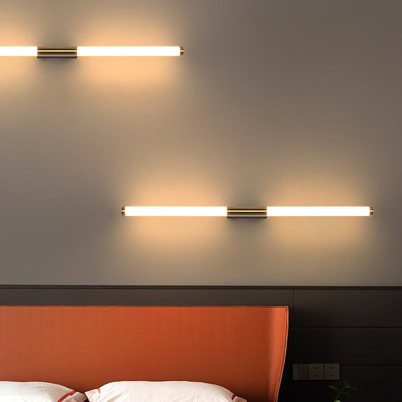 Modern Minimalist Long Cylinder Rectangle Base Iron PC LED Wall Sconce Lamp For Bedroom