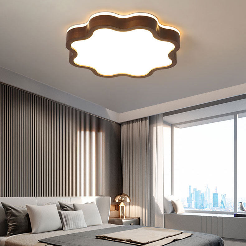 Contemporary Creative Plum Shaped Wooden Acrylic LED Flush Mount Ceiling Light For Bedroom