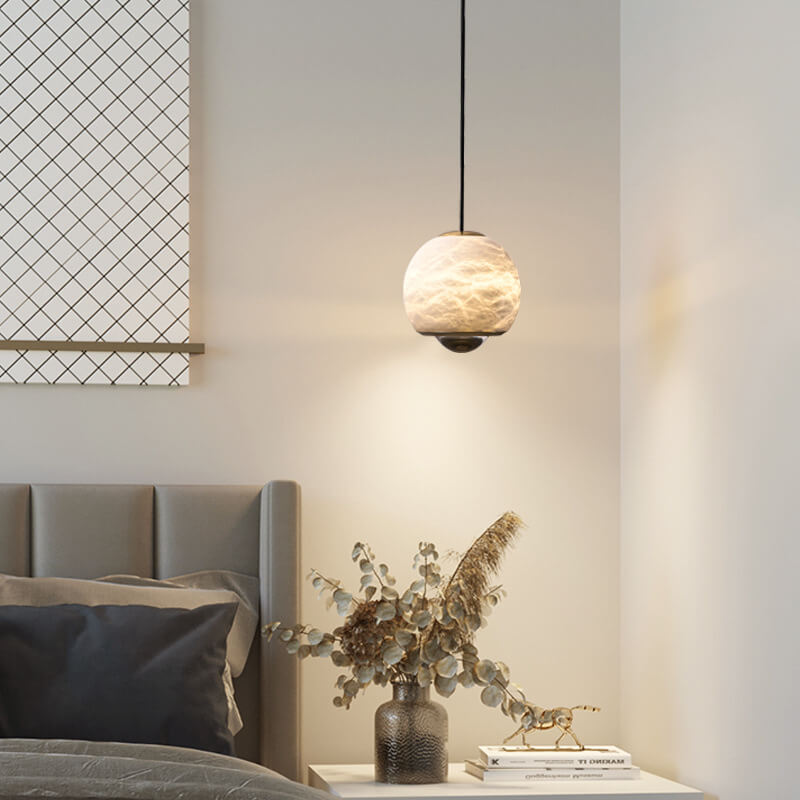 Modern Light Luxury Marble Round Ball Brass LED Pendant Light