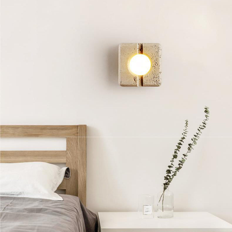 Contemporary Retro White Travertine Square Shade LED Wall Sconce Lamp For Study