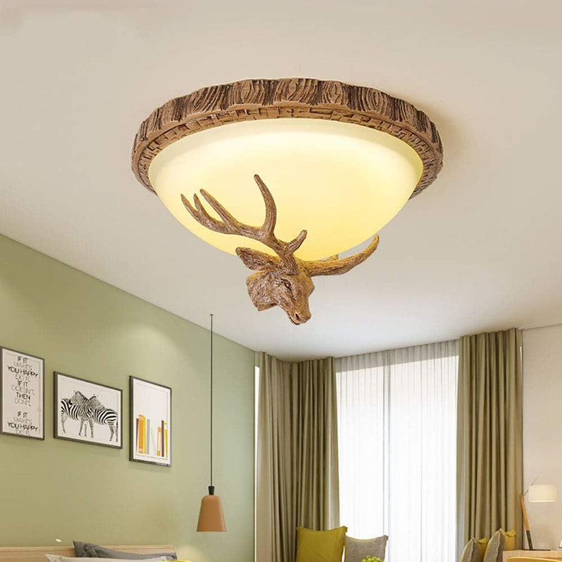 Contemporary Retro Resin Glass Dome Deer 3-Light Flush Mount Ceiling Light For Hallway