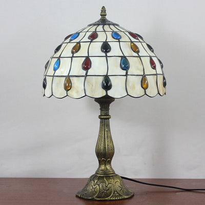 Traditional Tiffany Round Dome Lattice Aluminum Stained Glass 1-Light Table Lamp For Bedroom