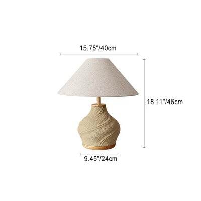 Traditional Japanese Cone Fabric Shade Concrete Vase Base 1-Light Table Lamp For Study