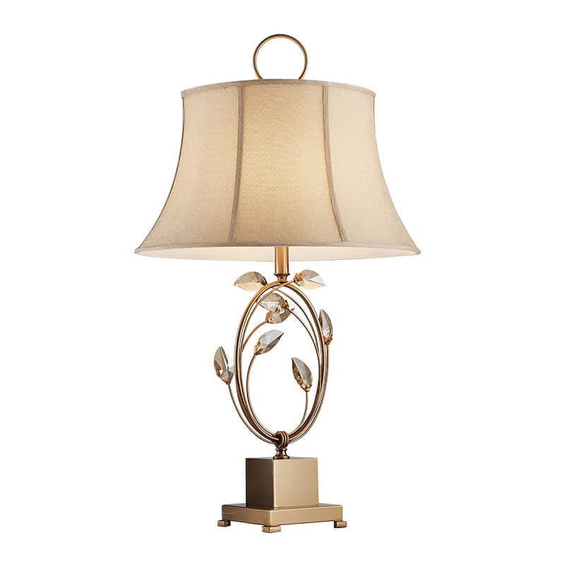 European Golden Glamour Fabric Shade Crystal Creative 1-Light Table Lamp