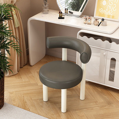 Contemporary Nordic Round Leather Iron Frame Vanity Stool Arc Back For Bedroom