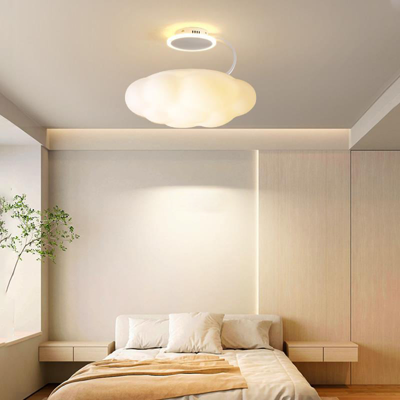 Contemporary Nordic Iron PE Cloud Shade LED Semi-Flush Mount Ceiling Light For Living Room