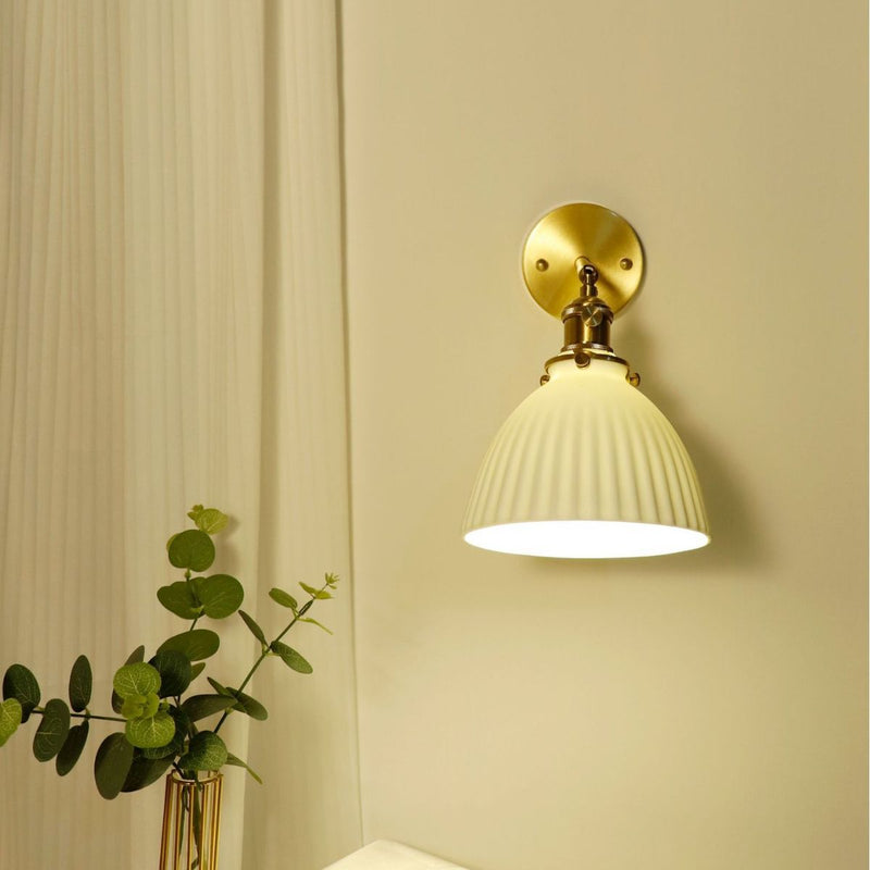 Modern Minimalist Half Round Copper Ceramic 1-Light Wall Sconce Lamp For Bedroom