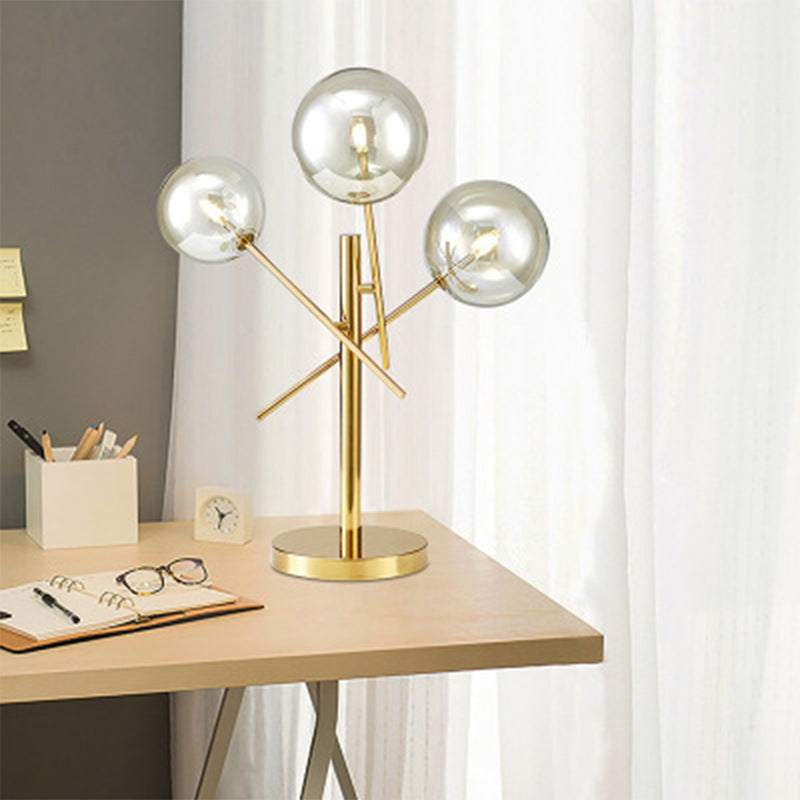 Modern Minimalist Round Ball Stainless Steel Glass 3-Light Table Lamp For Bedroom