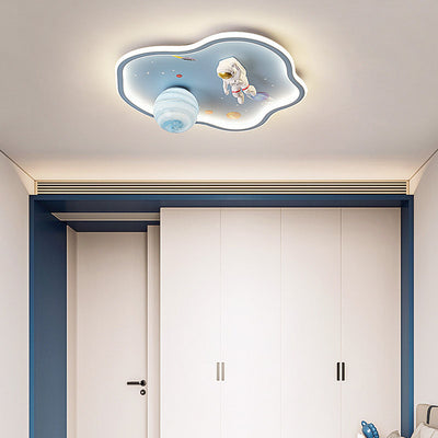 Contemporary Creative Cartoon Planet Spaceman Acrylic LED Kids Flush Mount Ceiling Light For Living Room