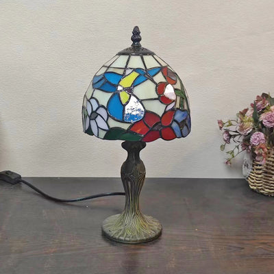 Traditional Tiffany Dome Flower Zinc Stained Glass 1-Light Table Lamp For Bedroom