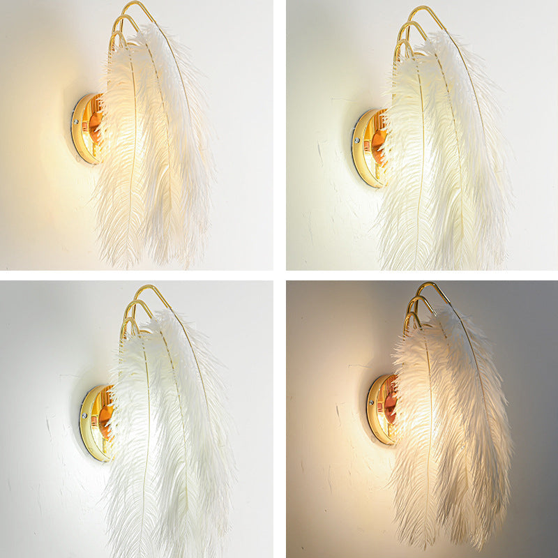 Contemporary Creative Ostrich Feather Design 1-Light Wall Sconce Lamp For Living Room