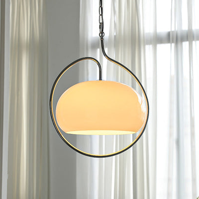 Contemporary Retro Oval Iron Glass 1-Light Pendant Light For Living Room