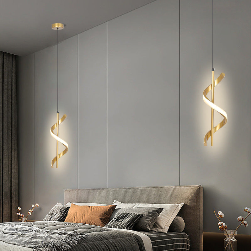 Modern Minimalist Cylinder Spiral Iron Silicone LED Pendant Light For Bedroom