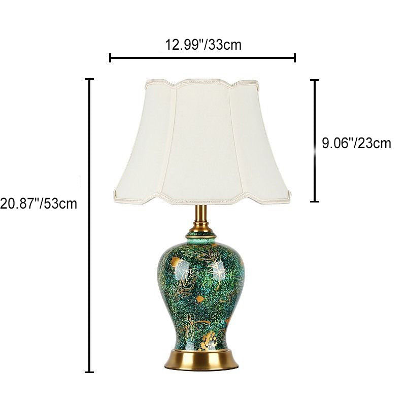 European Luxury Emerald Ceramic Fabric 1-Light Table Lamp