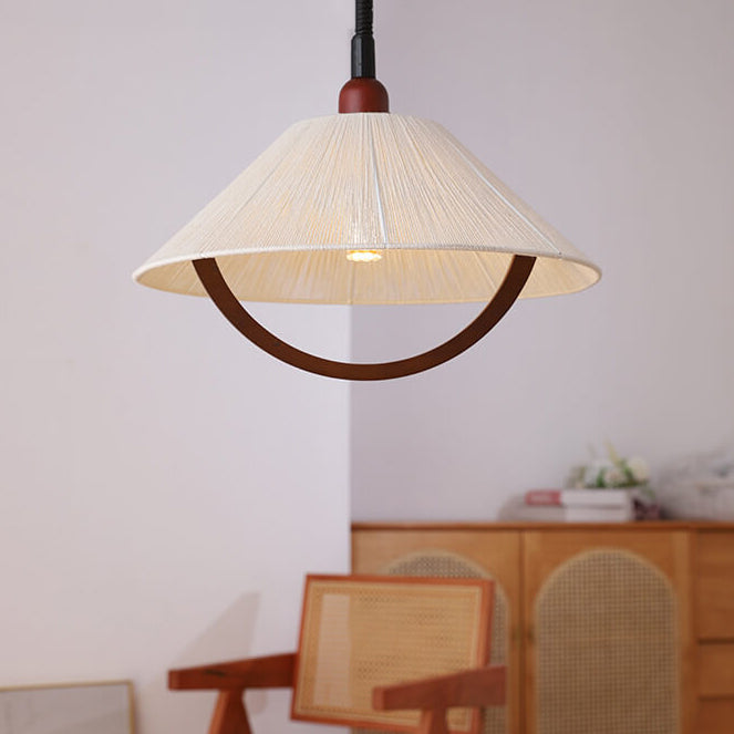 Traditional Japanese Solid Wood Round 1-Light Pendant Light For Living Room