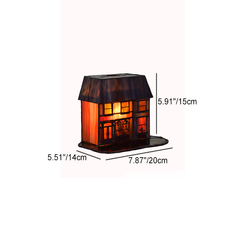 Traditional Farmhouse House Trapezoidal Rectangular Glass 1-Light Table Lamp For Bedside